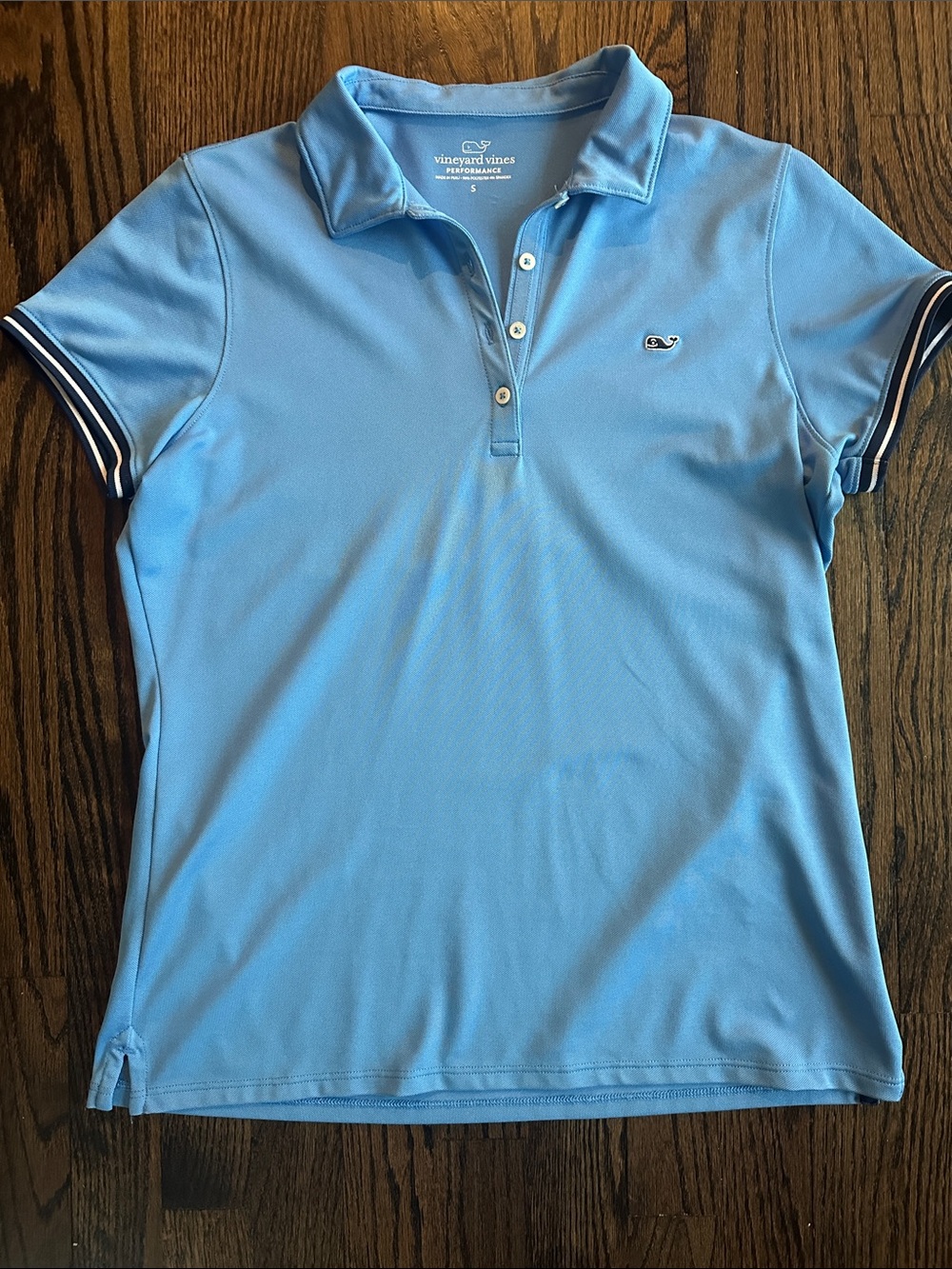 Vineyard Vines Women’s Sky Blue Short Sleeve Performance Polo with Striped Trim